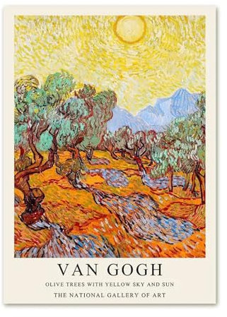 LXURY Van Gogh Poster《Olivenbäume mit gelbem Himmel und Sonne》Leinwand Wandkunst Van Gogh Drucke Minimalistische Malerei Van Gogh Bilder Wohnkultur 50x70cm Kein Rahmen
