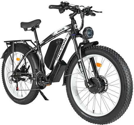 PHILODO Elektrofahrrad für Erwachsene, 26 x 4.0 Zoll Fat Tire 48V 17.5Ah/22Ah Abnehmbare Batterie Ebike Elektrofahrräder, 21-Gang