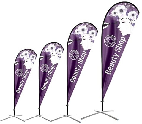 QSUM Drapeau publicitaire personnalisé en forme de larme avec kit de poteau, piquet de sol, drapeau à plumes personnalisé pour impression de votre propre logo/image/texte pour entreprise intérieure et