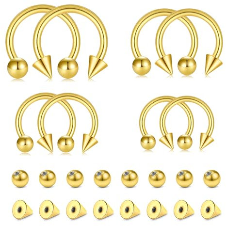 AVYRING 40 Stück 16G Gold Edelstahl Hufeisen Septum Piercing Ring, 6/8/10/12mm Creolen Ohrring Augenbraue Lippe Tragus Knorpel Daith Conch Helix Piercing Schmuck für Frauen Männer