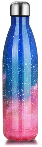 Bouteille d'eau Acier Inoxydable, Gourde Isotherme Réutilisable Gourde Inox sans BPA isolé à Bouteille Isotherme pour Froide Pendant 24heures, Chaude Pendant 12 Heures (Galaxie Rose, 750ml)
