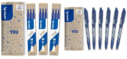 PILOT FriXion Ersatzminen 0.7 – 9 Stück – Farbe Blau & FriXion Ball 0.7 Set – 6 Stück – Farbe Blau – Radierbare Tintenroller 0,4 mm Strichstärke
