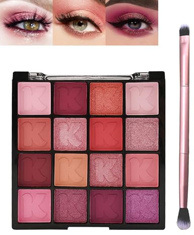 Lidschatten Palette -16 Farben Lidschatten Matt Schimmernde und Pinsel, Eyeshadow Wasserfestes langanhaltendes, Rosa Rot Lidschattenpalette mit hochpigmentierten Farben für verführerische Augen-Set03