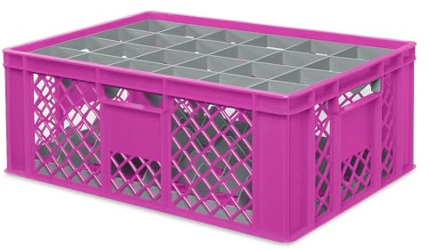BRB Gläserkiste 600x400 mm für 15, 24, 33 oder 40 Gläser, farbig (Pink, für 24 Gläser Ø 87 mm, Glashöhe max 205 mm)