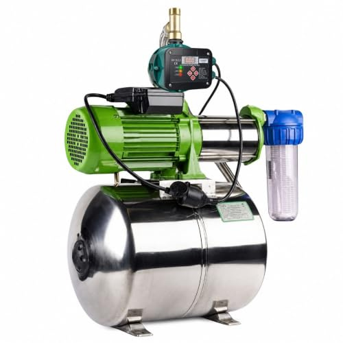 Hauswasserwerk 24 L Edelstahl CHM GmbH® 7,8 Bar 10.000 L/h el. einstellbare Pumpensteuerung mit LED Display und Trockenlaufschutz, Gartenpumpe