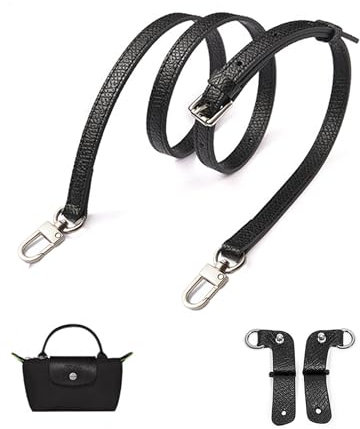 DAFROH Schultergurt für Longchamp aus Leder für Damen Taschen, Verstellbarer Schulterriemen für Taschen, Leder Riemen Tragegurte für Longchamp Mini Bag Straps,Taschengurt Gurt Verlängerung (Black A)