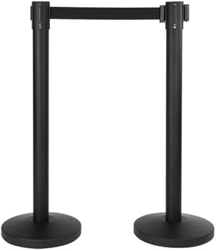 SECURIT - 2er-Set Absperrsystem Retractable - 200cm Schwarzes Band | Höhe 93 cm - Für Bars, Restaurants, Nachtclubs, Geschäfte - Aus Edelstahl