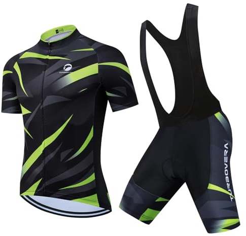 Turbovera Herren Fahrradbekleidung Kurzarm MTB Radsportanzüge Radhose Radtrikot Set Trikot + Radlerhose mit 3D-Gel-gepolsterten Atmungsaktiv (Kurzarm-T-Shirt+Träger-Shorts, M)