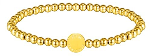 KIM JOHANSON® Edelstahl Damen Beads Armband in Silber, Gold & Roségold | Perlenarmband mit 4mm Kugeln | Wasserfest | Boho Schmuck | Elastisches Kugelarmband | Multi Layer Armkette | Inkl Schmuckbeutel