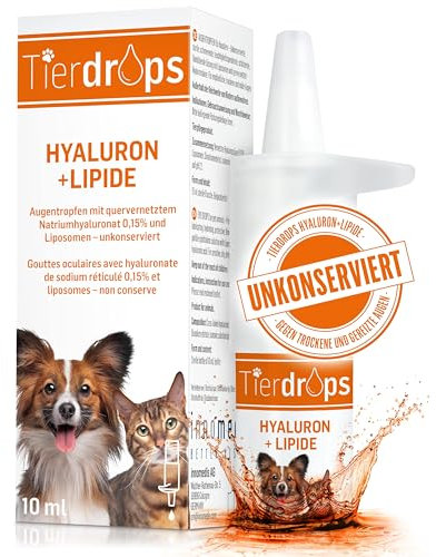TIERDROPS Augentropfen für Hunde und Katzen – 0,15% quervernetztes Hyaluron und Liposome – Natürliche Augenpflege. Augentropfen ohne Konservierungsmittel gegen trockene, rote oder gereizte Augen