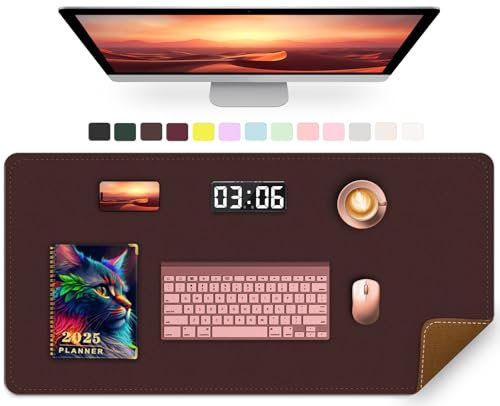 METEOROCK Schreibtischunterlage 90 x 43 cm, PU Leder Große Tischschutzpolster, Wasserfest & Rutschfest Computer Schreibtischunterlage, Büro Tischunterlage für Tastatur Maus (Brauner Kaffee)