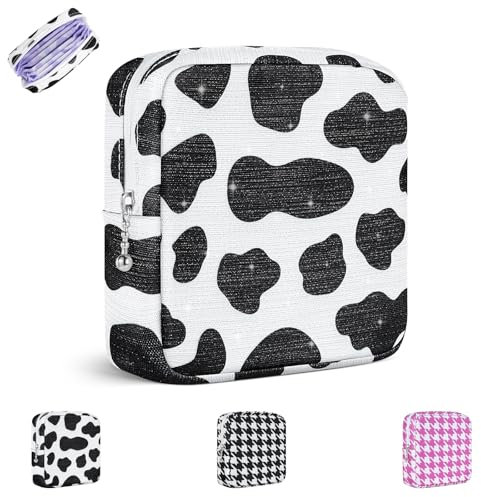 Pochette Rangement pour Serviette Hygiénique Protège Slip Culotte Menstruelle Adolescent Fille Sac de Rangement Serviettes Hygiéniques Tampons pour Kit Premieres Regles Jeune Fille Cadeau(Vache-Noir)