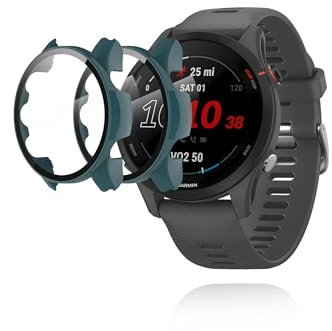Custodia protettiva per smartwatch Garmin Forerunner 255/255S, custodia rigida in PC con pellicola protettiva in vetro temperato, design integrato per la massima protezione dello smartwatch, verde