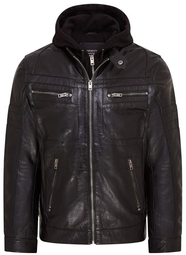 Men's Leather Hooded Biker Racing Jacket with removable Hood
