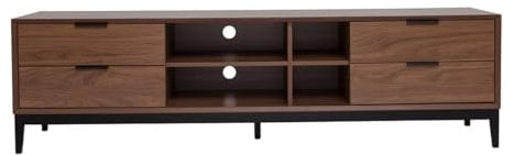 Miliboo Meuble TV Vintage Finition Bois foncé Noyer et métal Noir avec rangements L180 cm Sarto