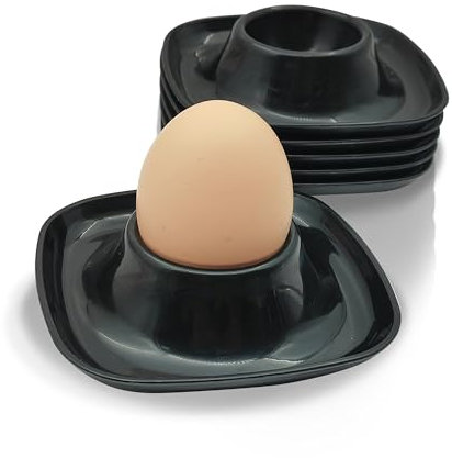 FloraVigo 6 Eierablagen aus Kunststoff, bruchsichere Eierbecher, Schwarze Eierhalter, gesunde Eierbecher in Lebensmittelqualität, Küchenartikel, Kinder- und Campinggeschirr-Geschenke