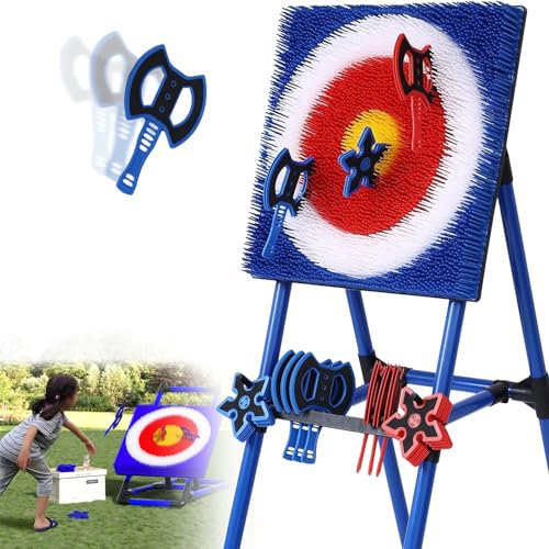 Axe Throw Target with Training Axes, Steel Frame for Indoor and Outdoor Fun, Suitable for Ages 8 and Up