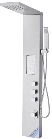 VEVOR Sistema de Ducha con Columna de Acero Inoxidable Cepillado de 135 cm, Cabezal de Ducha Tipo Lluvia, Grifo de 3 Funciones, Montaje en Pared, Chorro de Cuerpo Grande, 1345 x 200 x 460 mm