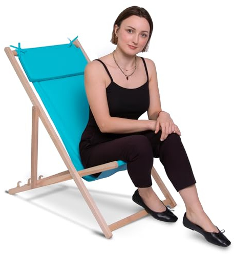 DreamRoots Liegestuhl Holz klappbar mit Kopfstütze, Sky