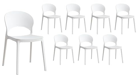 LC Garden »Vini« 8er Set Gartenstühle weiß Stapelstühle Bistrostühle Kunststoff stapelbar wetterfest
