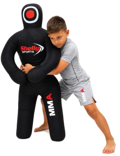 Shelly MMA Grappling Wrestling Dummy for Kids BJJ Punching Bag Wrestling Buddies Brazilian JIU Jitsu Standing Position Dummy Martial Arts Boxing Karate Training Dummies (47 / 4 Feet) UNFILLED (Black)