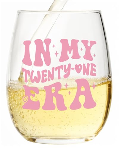 21st Birthday Gift for Her - 21st Birthday Gifts for Men, in My Twenty-One Era Wine Glass, Scratch Resistant Stemless Water Glass for Schoolmate, Sister & Best Friend