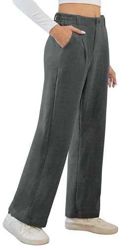 Desol Pantaloni da donna eleganti e caldi, in tessuto a coste, per autunno, inverno, con tasche, a vita alta, imbottiti, da donna, Imitazione Corduroy-grigio, L