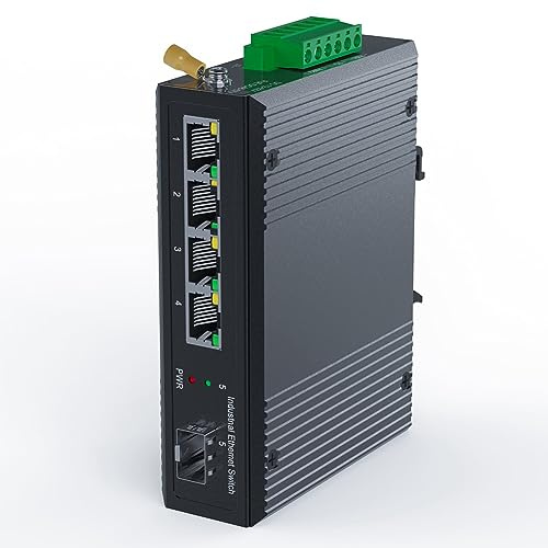 Ujjdwiurgh Ethernet Switch 5 Port Industrial PoE Gigabit Din Rail Ethernet Switch, 4 Port Switch With SFP 10/100/1000Mbps IP40 Unmanaged 48V Output