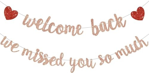 DecoGlee Glitzer-Banner in Roségold « Welcome Back We Missed You So Much », kein Basteln, für Willkommensparty-Dekoration, Familientreffen, Schulanfangsveranstaltungen, Dekoration