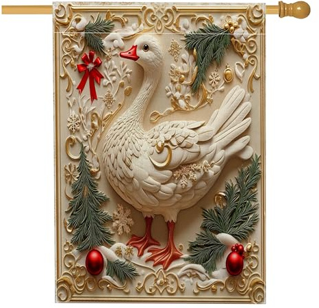 Weihnachtsflaggen mit Gänsehaus-Motiv, doppelseitig, für draußen, lustig, luxuriös, Leinen, vertikale Segeltuch-Flagge, Tier-Vorgarten, Hinterhof-Druck