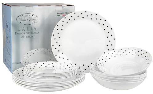 FESTA ITALIA Service Vaisselle 6 Personnes - 18 Pièces - Verre - Assiettes Service de Table - Ensemble Vaisselle de Table Moderne - Assiette et Arts de la Table - Assiettes Plates
