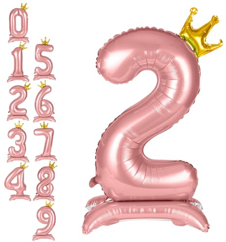 APXEL Zahlen Luftballon 2 Rosa, Stehende Folienballon große mit Krone Zahl Ballon 2, 42 Zoll Helium Ballons Zahl Geburtstagsdeko Mädchen Junge Kindergeburtstag Party Deko Silvester Neujahr