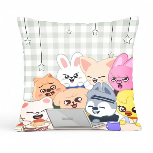 Fortivae SKids Kissenbezug 45x45, SKids Kissen, Zierkissenbezug Deko Kissenhüllen, Weiß Cartoon Dekokissen, Sofakissen, Kopfkissenbezug mit Doppelseitigem, Fanartikel Geschenk für Kpop Fans