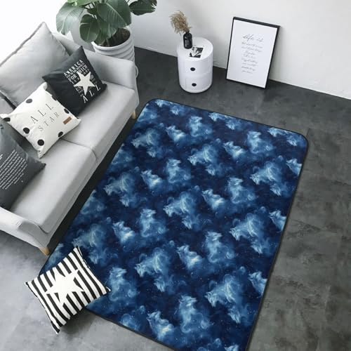 Großflächige Teppiche für Wohnzimmer, Fantasy-Stern, blauer Wolf-Druck, 12,7 x 17,8 cm, für Schlafzimmer, weich, waschbar, rutschfest, für drinnen und draußen, für Esszimmer, Büro, Kinderzimmer