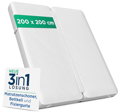 NAPPY Liebesbrücke 200x200cm waschbar | Matratzenkeil mit Matratzenverbinder wasserdicht für Paare und Eltern | Ritzenfüller für Matratzen gegen Verrutschen | Kombination mit Bettkeil (200cm x 200cm)