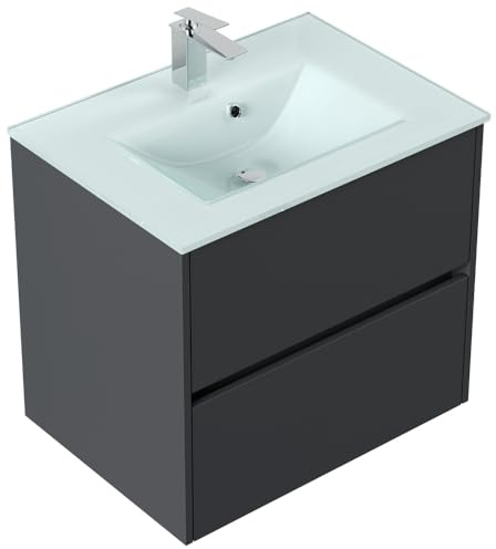 Magnolia Home Badmöbel Lina & Waschtisch 70cm 2 Greifraum SoftClose Auszüge Grafit