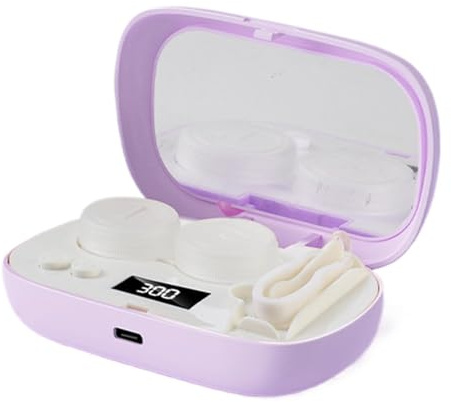Contact Lens Cleaner - Portable Cleaner with 5 Level Timer, Travel Contact Lens Cleaning Case, High Frequency Vibration Protein Remover, Digital Automatic Maintenance Device, Eye Care Accessory