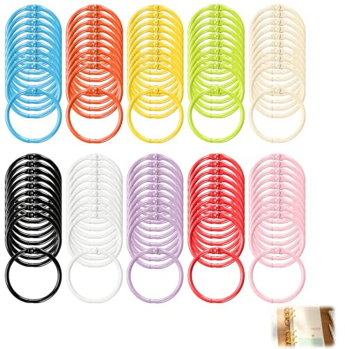 100 PCS Ringe zum Zusammenheften, 30mm Buch Binden Selber Metall Set Farbe | Buchringe Ring für Binden Buch Binder für Karteikarten Loseblatt Scrapbook Album Binden Selber Ringbindung Binderinge Set
