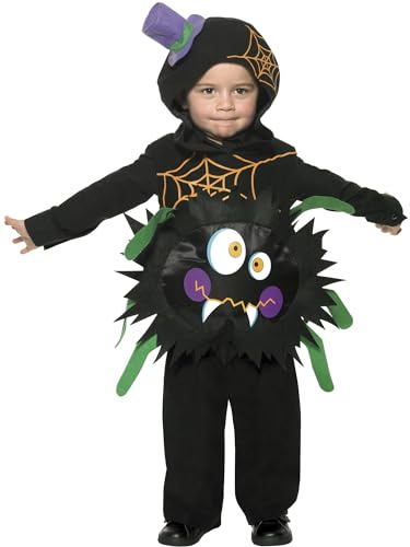 Smiffys Crazy Spider Costume, Black with Tabard & Hood, Halloween Child Fancy Dress, Spider Dress Up Costumes