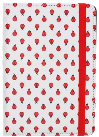 Trendz Patterned Protective Universal Folio Case Cover with Built-In Stand and Closing Strap for 7 Inch Tablet Compatible with iPad Mini, Google Nexus 7, Samsung Galaxy Tab 3 7.0, Kindle Fire HD 7 inch and Tesco Hudl - Ladybirds