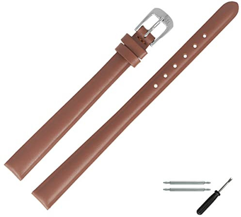 MARBURGER Uhrenarmband 8mm Leder Braun Silber XL Glatt Mit Naht - Montage Set 6600832000120