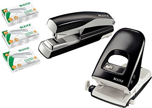 Leitz NeXXt Series Heftgerät für 40 Blatt Set Locher Hefter + Klammern schwarz