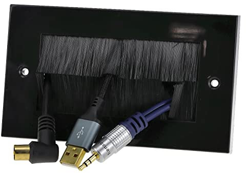 kenable Cable Entry/Exit Brush Faceplate for Wall Outlet UK Double Gang Black [Black Double]