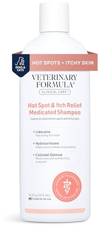 Veterinary Formula Clinical Care Hot Spot & Itch Relief Medicated Shampoo for Dogs and Cats 16oz – Helps Alleviate Sensitive Skin, Scratching, and Licking of Coat