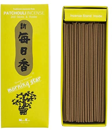 Nippon Kodo Morning Star Patchouli Räucherstäbchen im japanischen Stil mit 200 Riegeln, inkl. Räucherstäbchenhalter