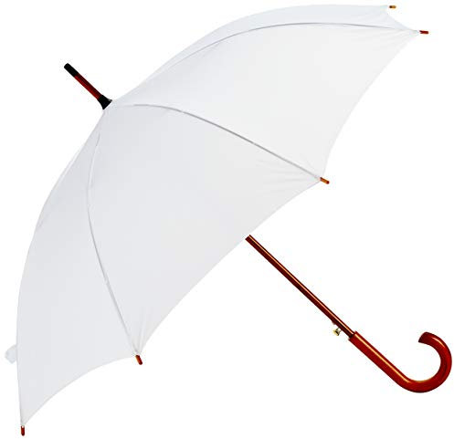 eBuyGB Wooden Crook Handle Large Umbrella Classic Manual Opening Rainproof for Men and Women Umbrella Windproof Strong - White 41.5 Inch / 105cm Span 90cm Length