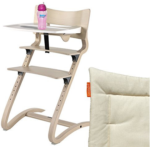 Leander Hochstuhl white wash Komplettpaket mit Sicherheitsbügel, Tisch, BFree-Trinkbecher und Sitzkissen Cream