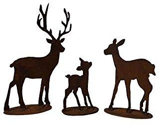 Deko Hirschfamilie Hirsch Reh Kitz Rost Edelrost Metall Rostfigur Wohndeko Gartendeko Garten-Deko Terrassen-Deko Terrasse Balkon Balkon-Deko Garten-Skulpturen Winterdeko Landhausstil Landhaus Stil Rost-Finish Rostfinish