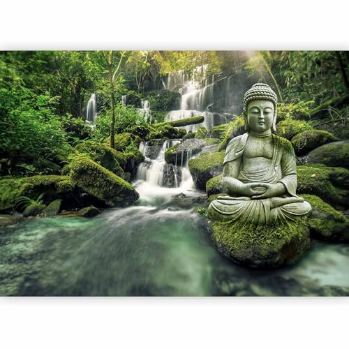 Papier peint murando intissé 300x210 cm Décoration Murale XXL Poster Tableaux Muraux Tapisserie Photo Trompe l'oeil Bouddha nature paysage chute d''eau c-C-0019-a-d