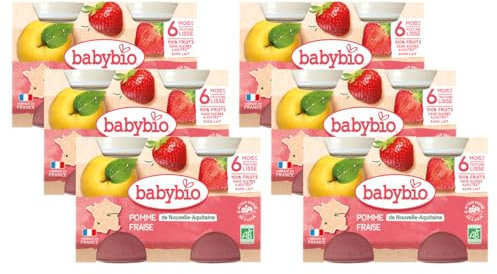Babybio - Petits Pots Pomme d'Aquitaine Fraise 2x130 g - PACK de 6 - 6 Mois - BIO
